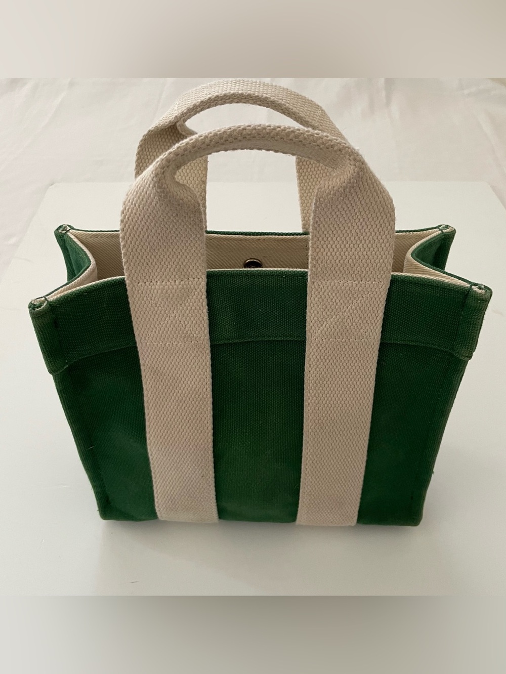 Rue De Verneuil Canvas Tote Bag Mini Green Cream Shoulder Strap Made In France